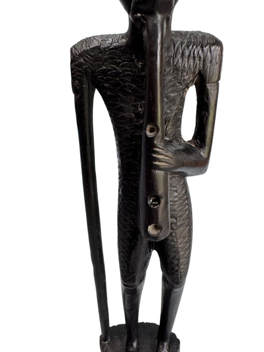 African Tribal Carved Wood Figure Sculpture Flute Player Ebony 15" - Picture 5 of 9